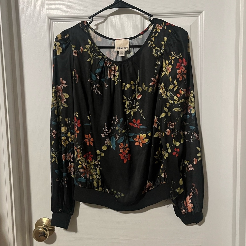 Black Floral Print Long Sleeve Blouse